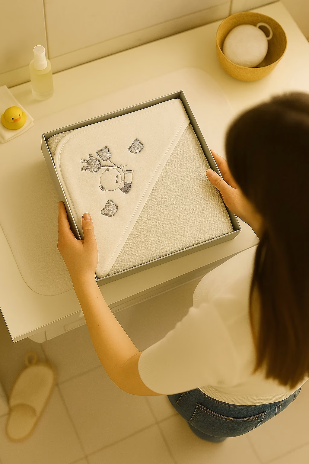 accappatoio con orso ricamato